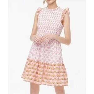 J‎ Crew Dress Womens Medium Pink White Printed Smocked Tiered BR622